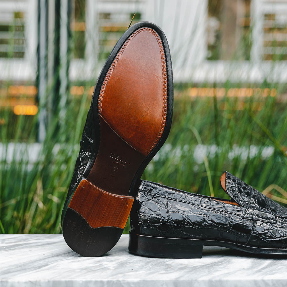 Roma Crocodile Penny Loafer | Black