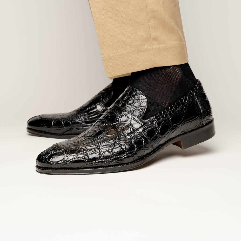 Roma Crocodile Penny Loafer | Black
