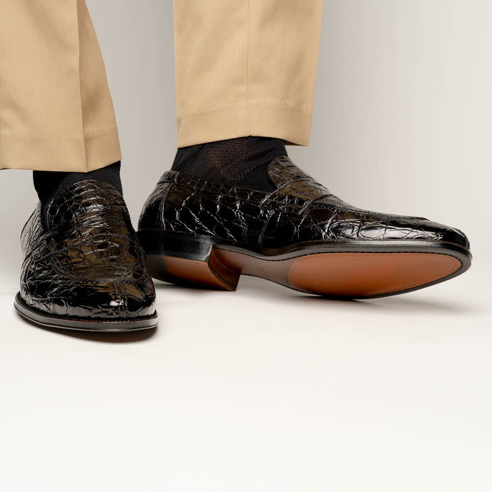 Roma Crocodile Penny Loafer | Black