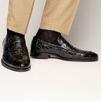 Roma Crocodile Penny Loafer | Black