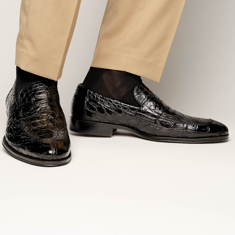 Roma Crocodile Penny Loafer | Black