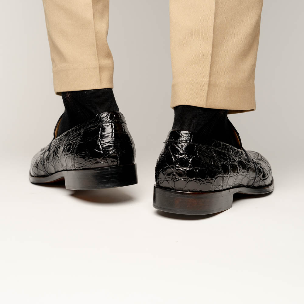 Roma Crocodile Penny Loafer | Black