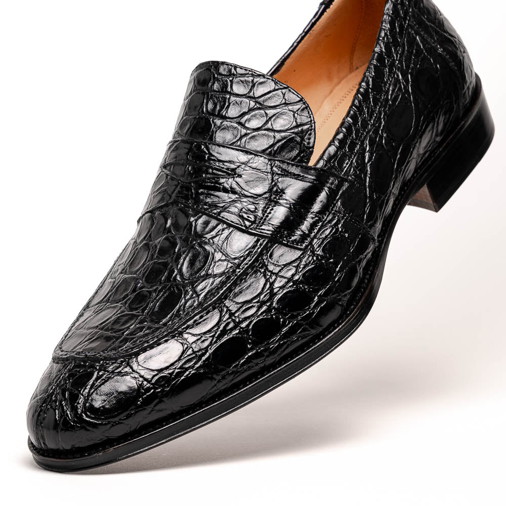 Roma Crocodile Penny Loafer | Black