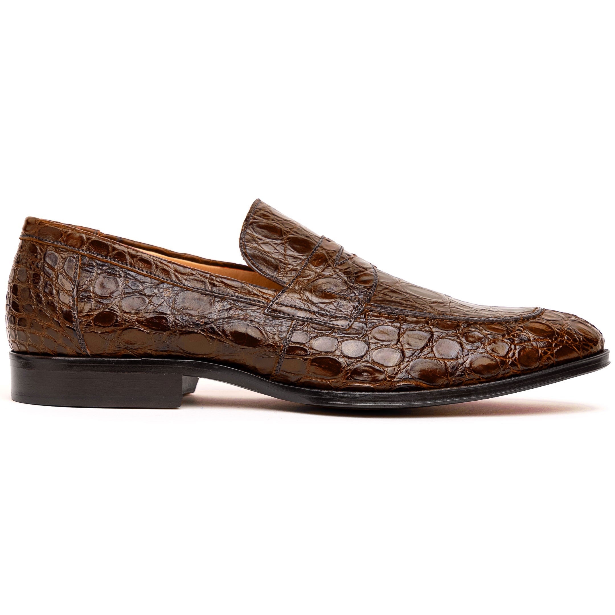 Roma Crocodile Penny Loafer | Cognac
