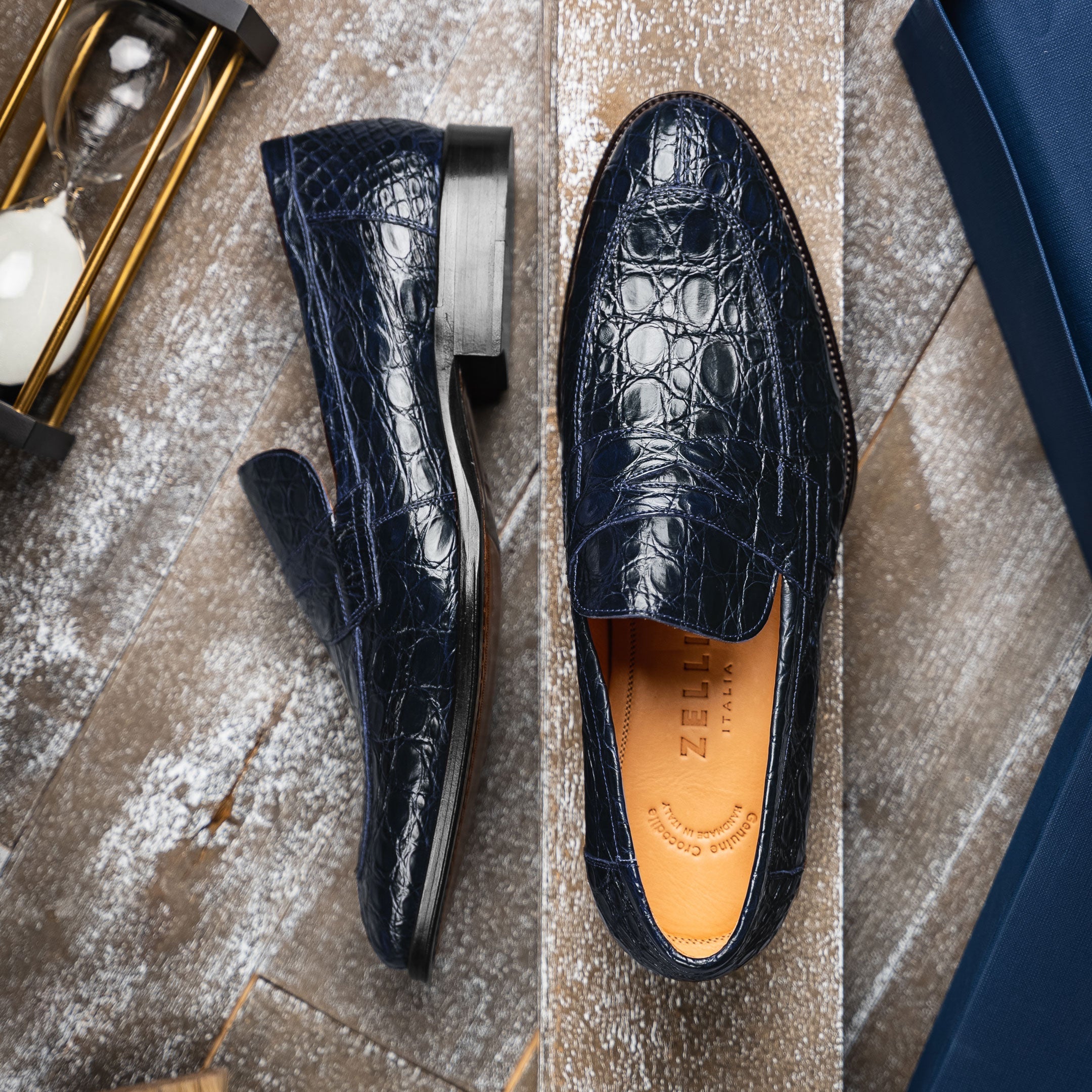 Roma Crocodile Penny Loafer | Navy