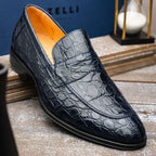 Roma Crocodile Penny Loafer | Navy