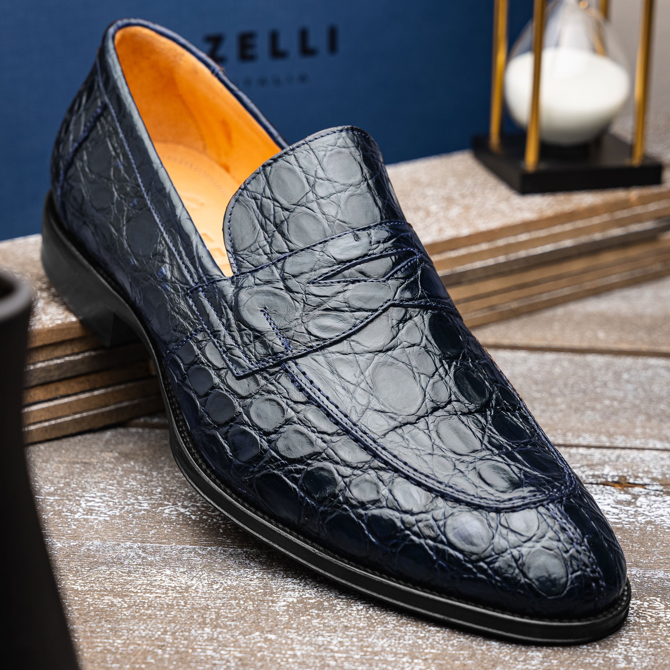 Roma Crocodile Penny Loafer | Navy