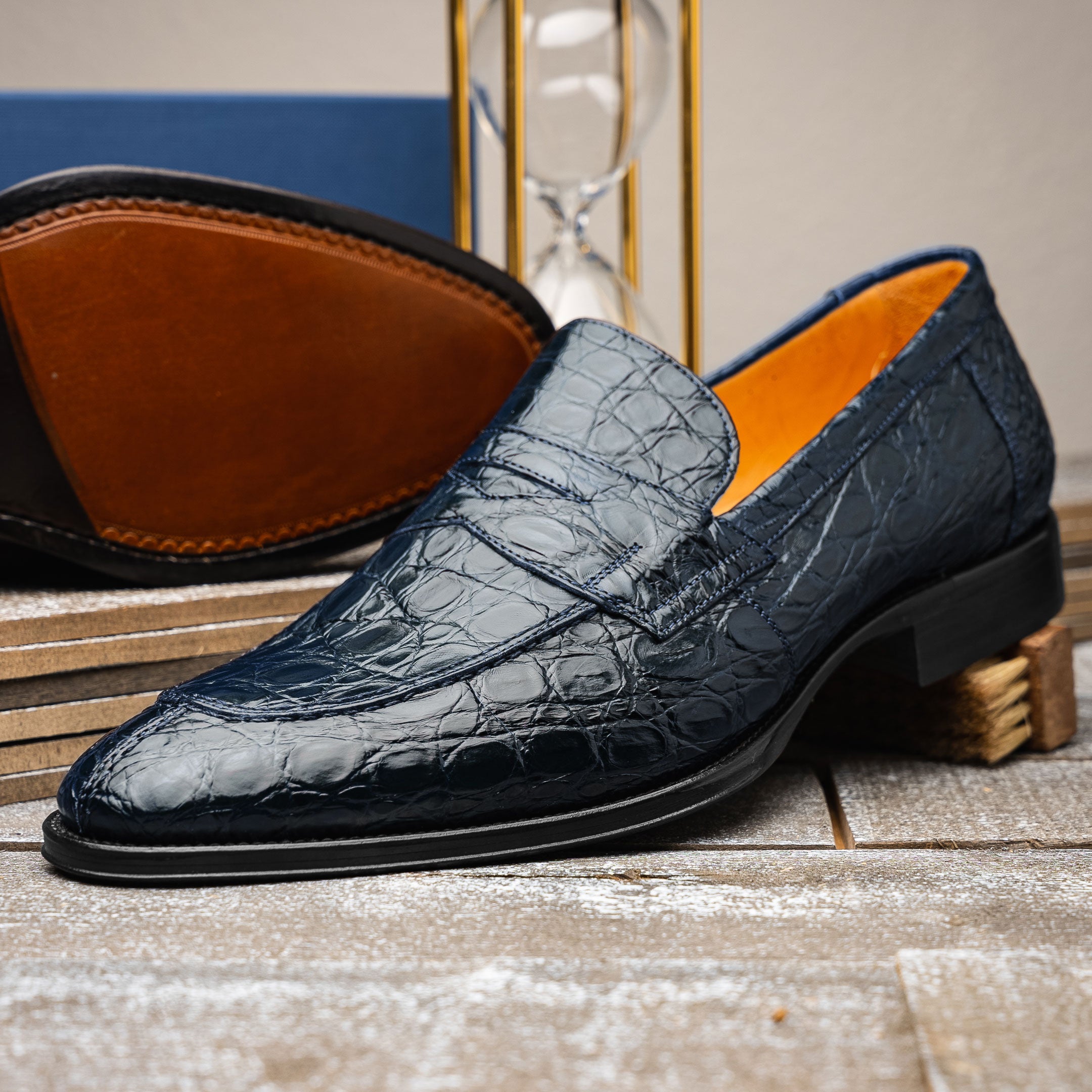 Roma Crocodile Penny Loafer | Navy