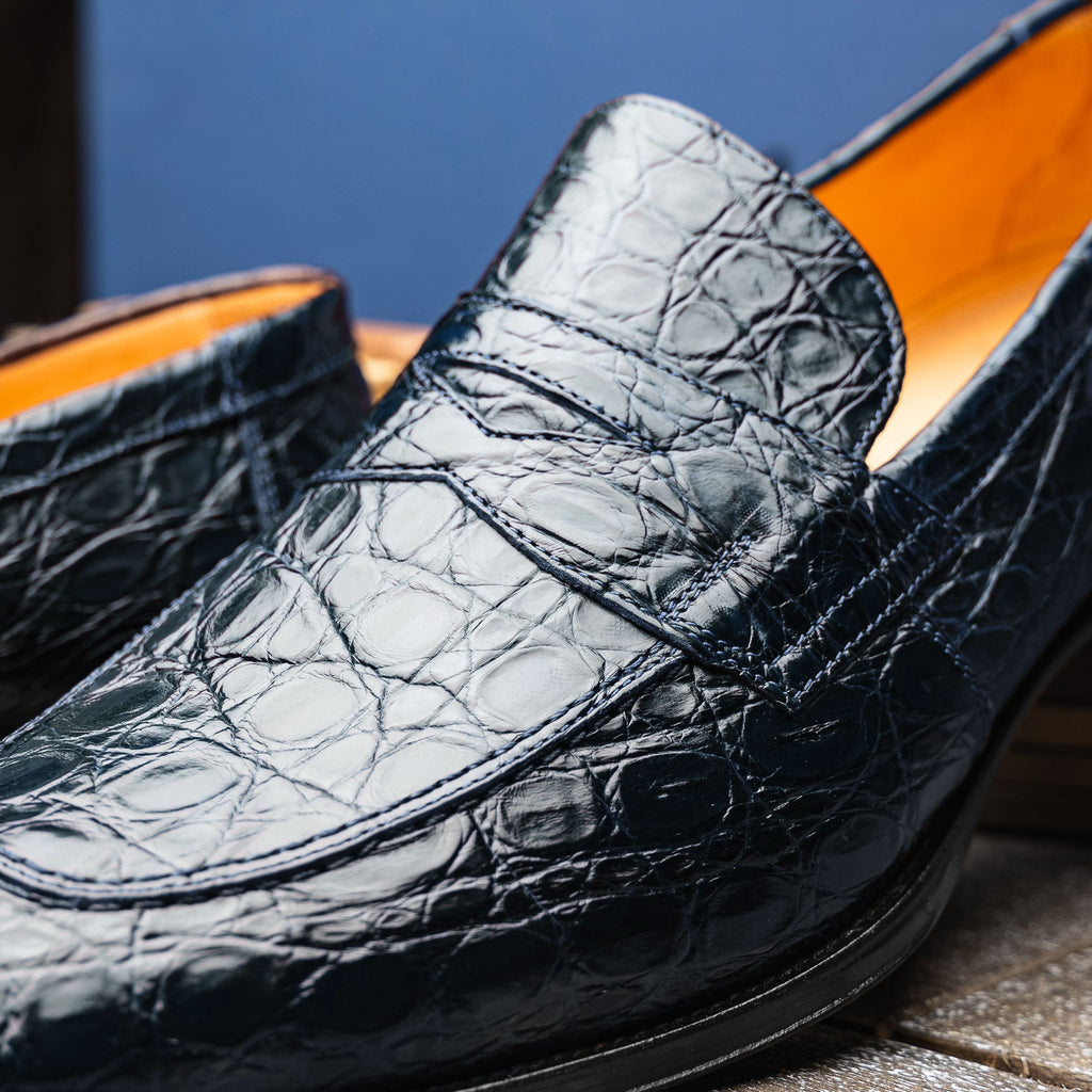 Roma Crocodile Penny Loafer | Navy