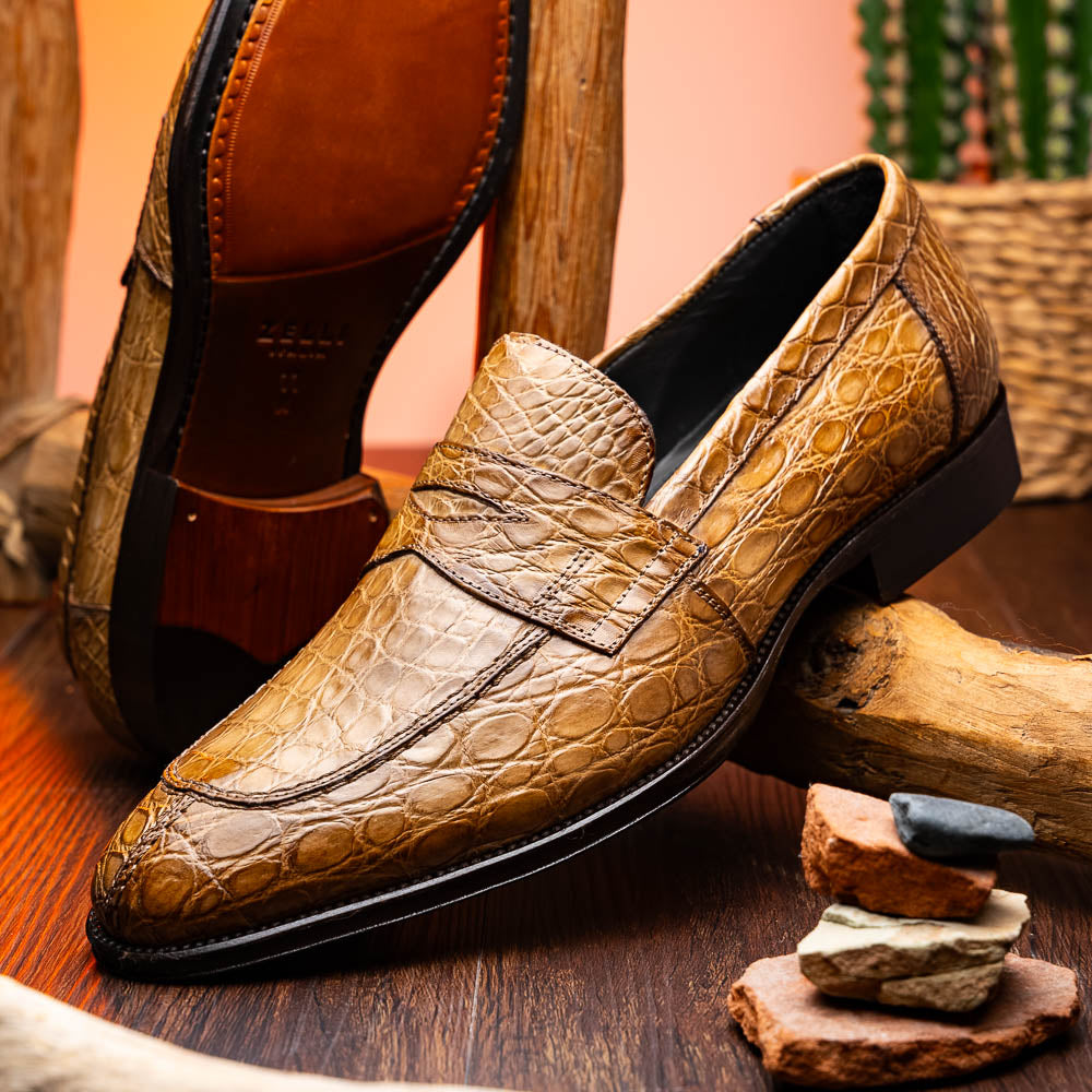 Roma Crocodile Penny Loafer | Taupe