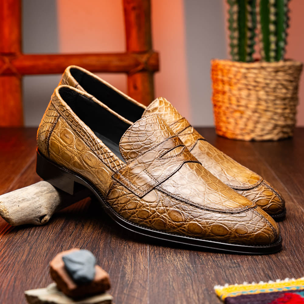 Roma Crocodile Penny Loafer | Taupe