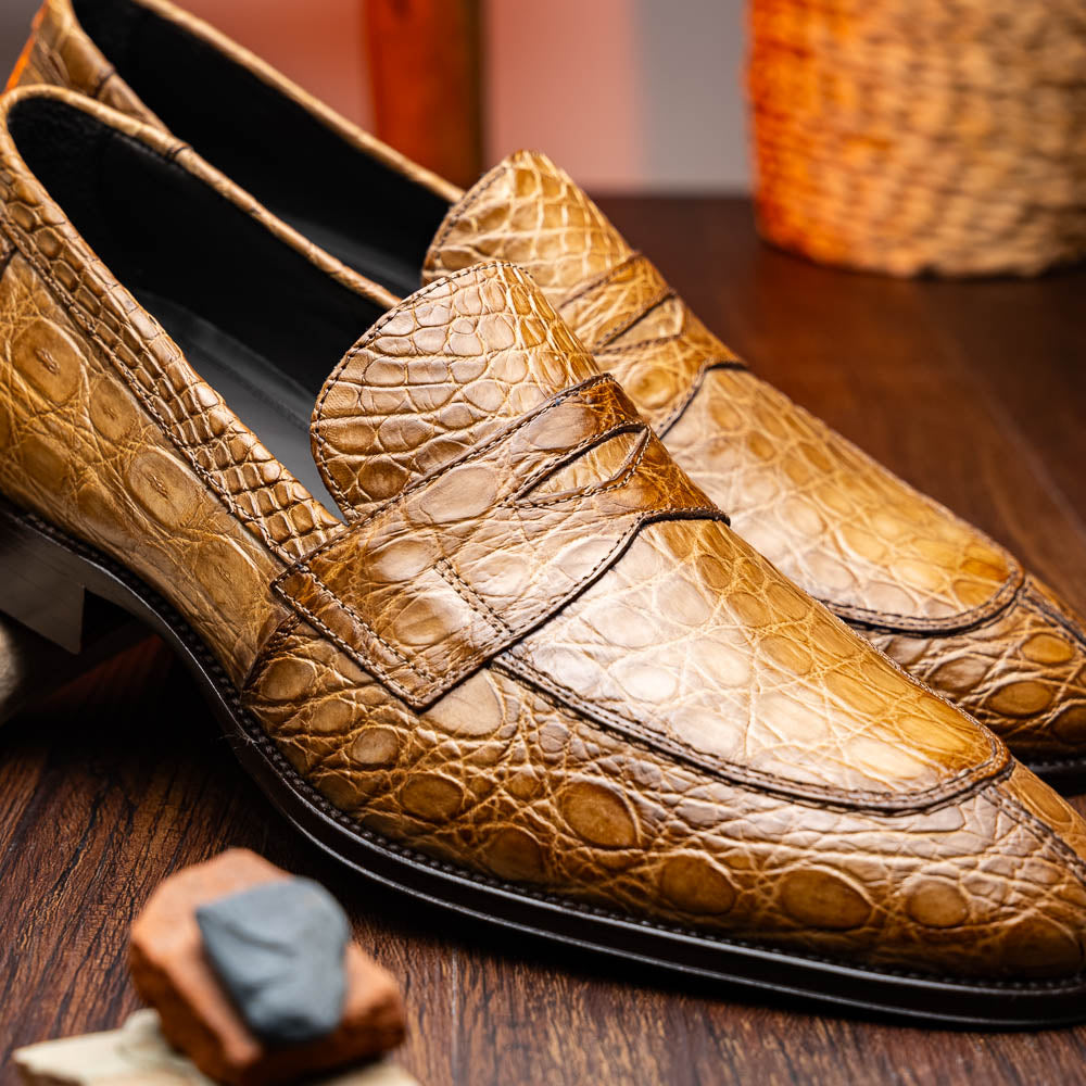 Roma Crocodile Penny Loafer | Taupe
