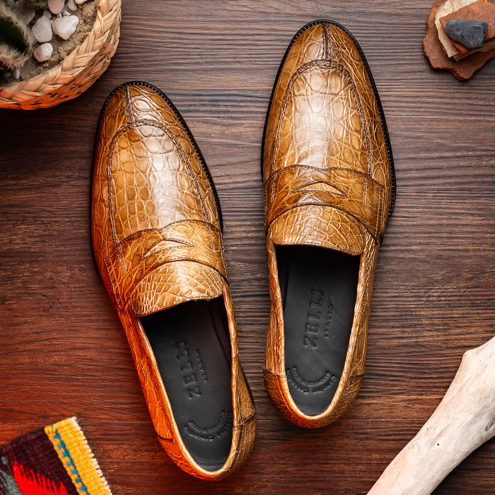 Roma Crocodile Penny Loafer | Taupe