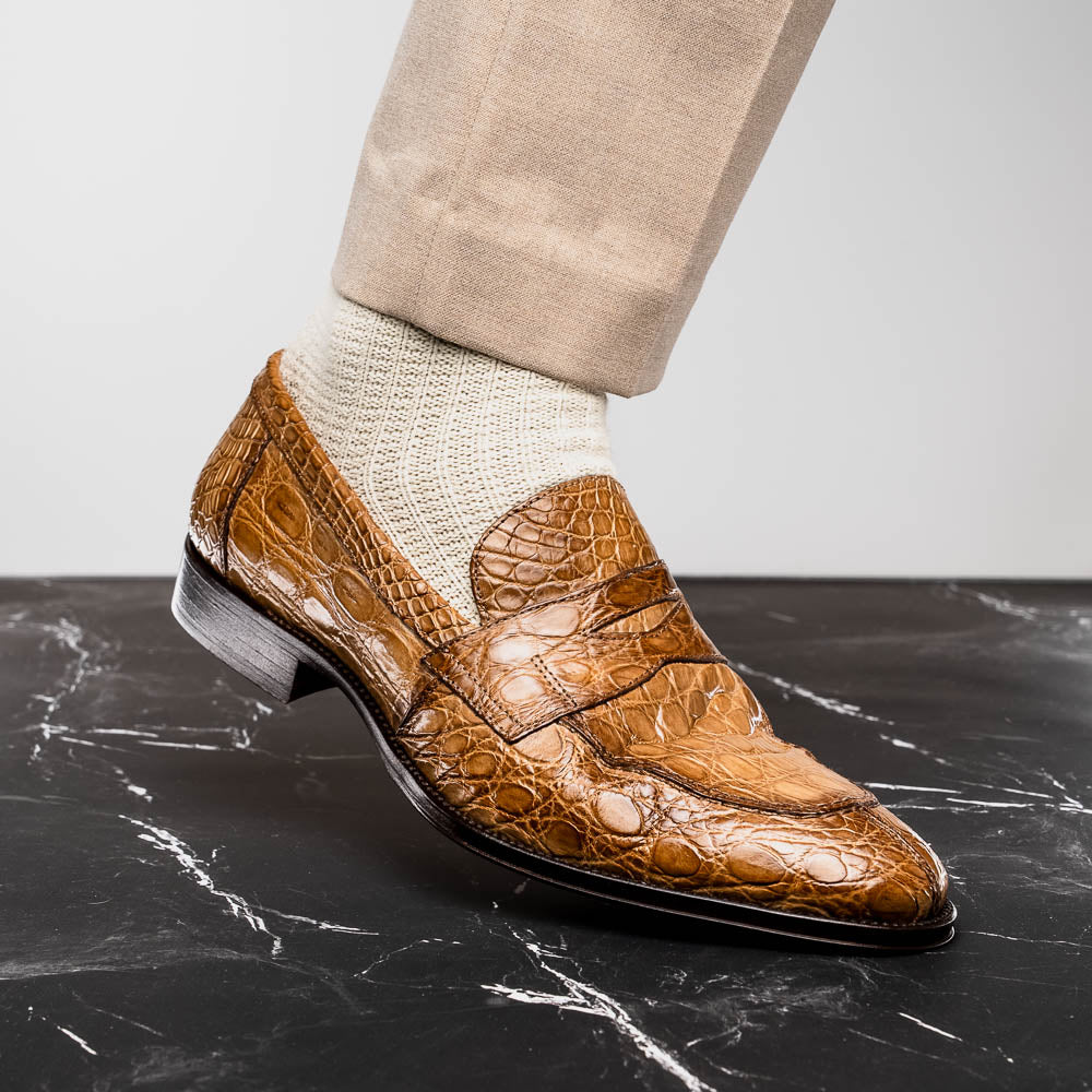 Roma Crocodile Penny Loafer | Taupe