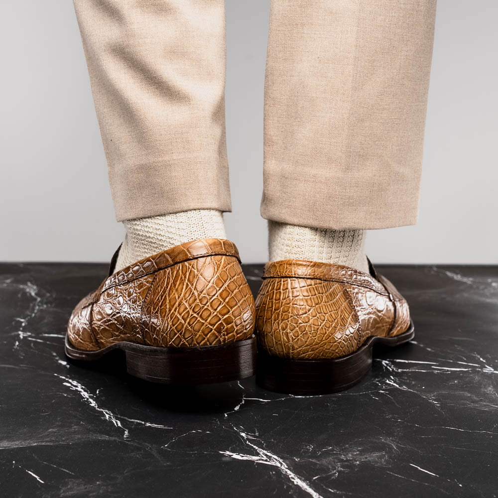 Roma Crocodile Penny Loafer | Taupe