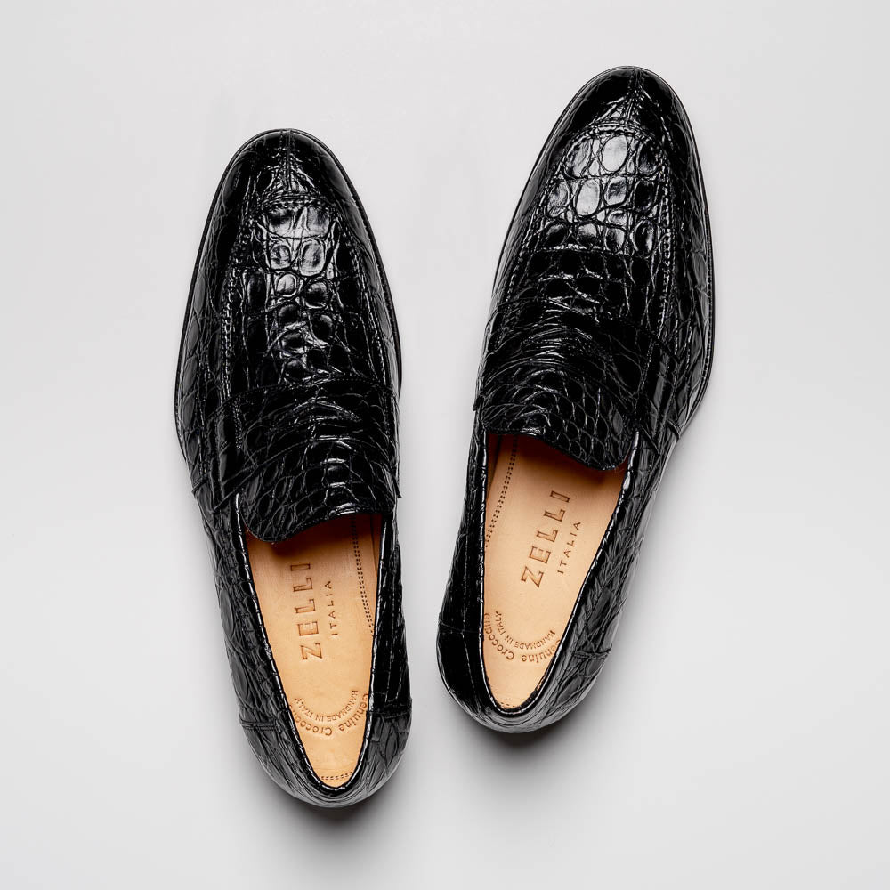 Roma Crocodile Penny Loafer | Black