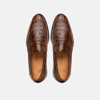 Roma Crocodile Penny Loafer | Cognac