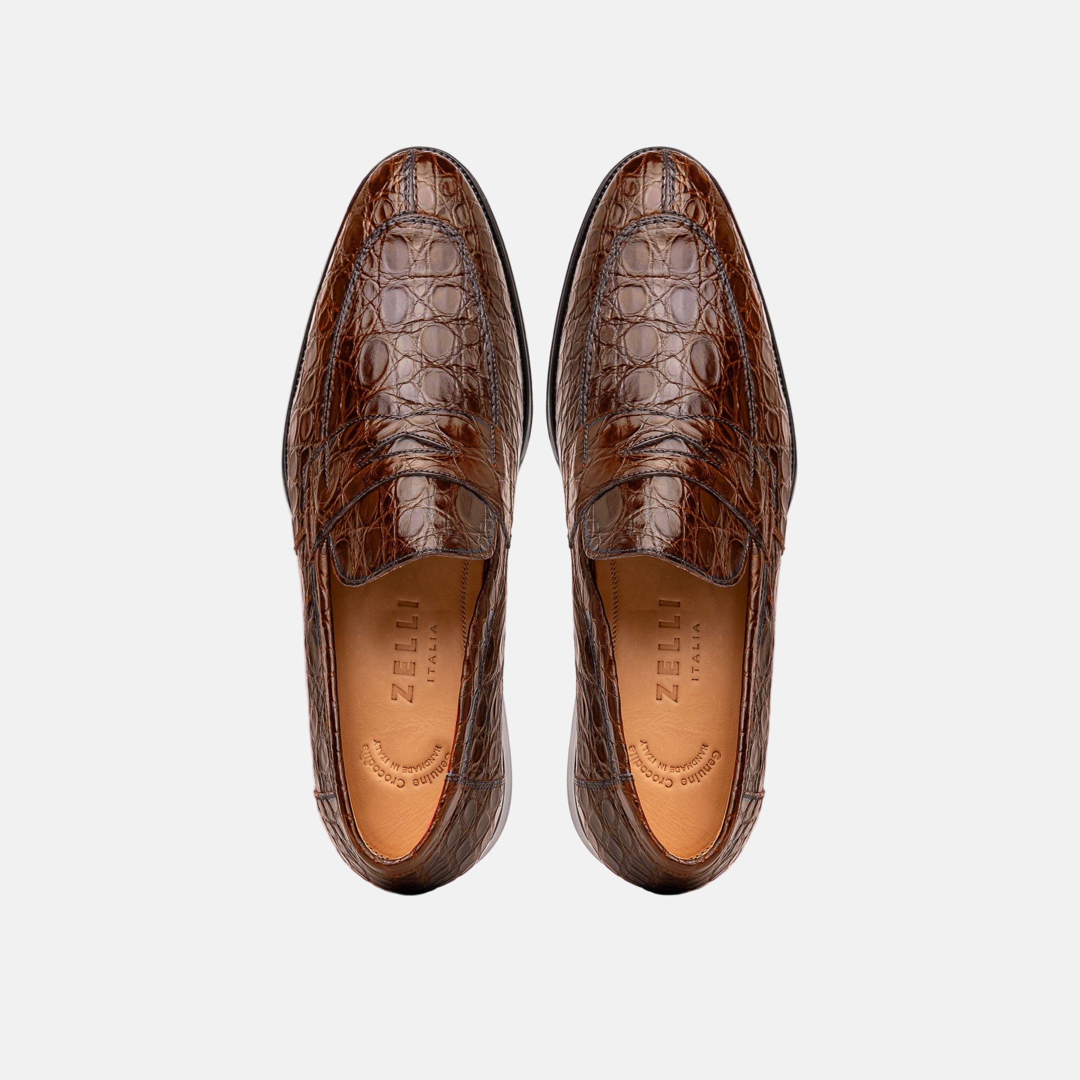 Roma Crocodile Penny Loafer | Cognac