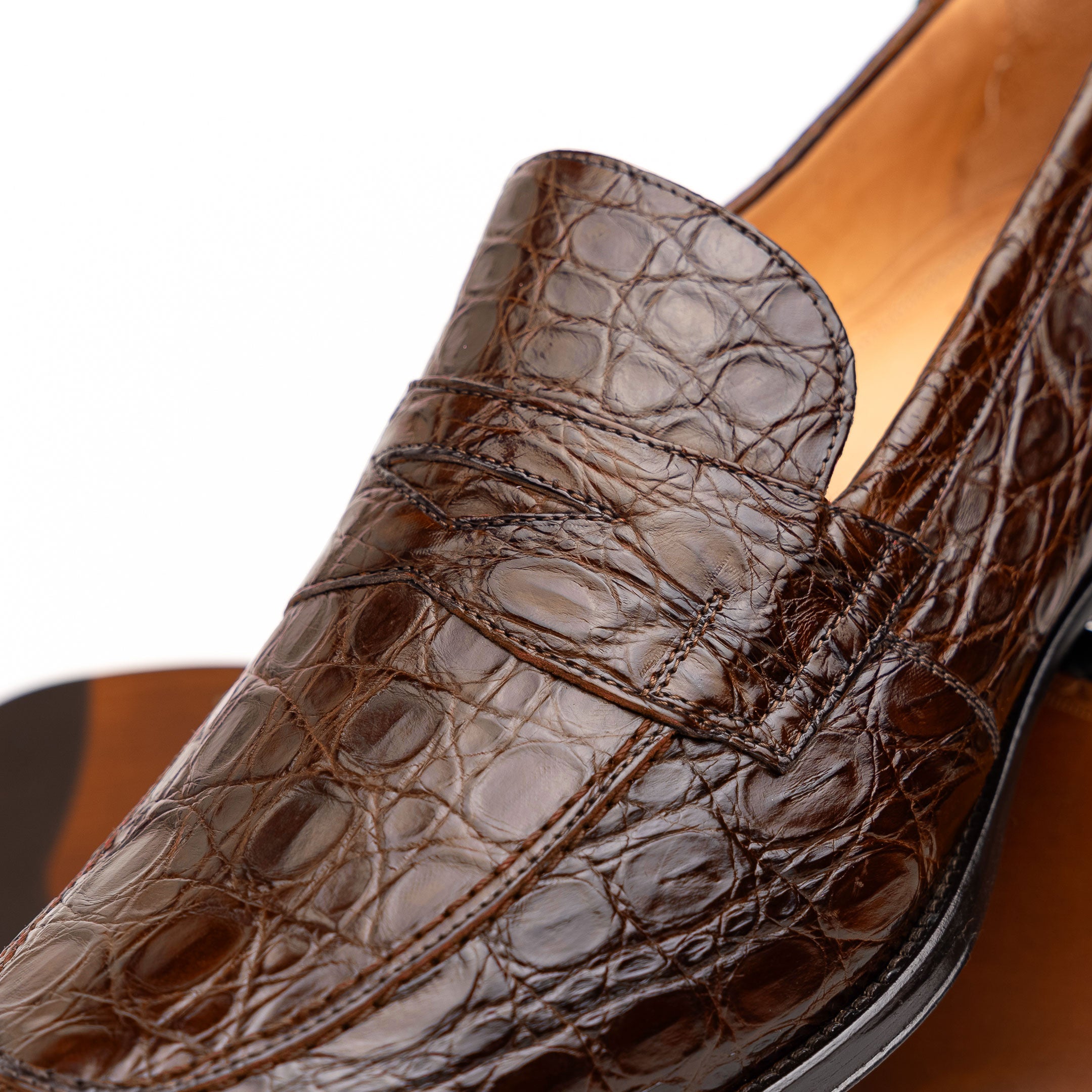 Roma Crocodile Penny Loafer | Cognac