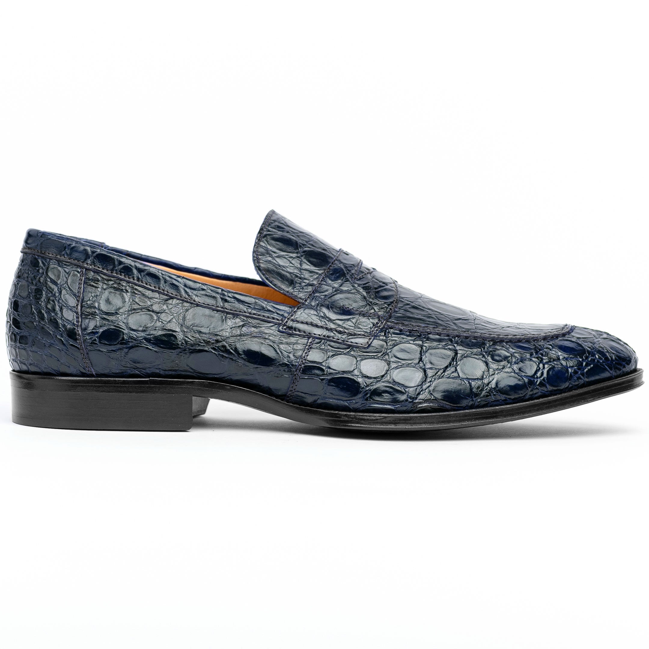 Roma Crocodile Penny Loafer | Navy
