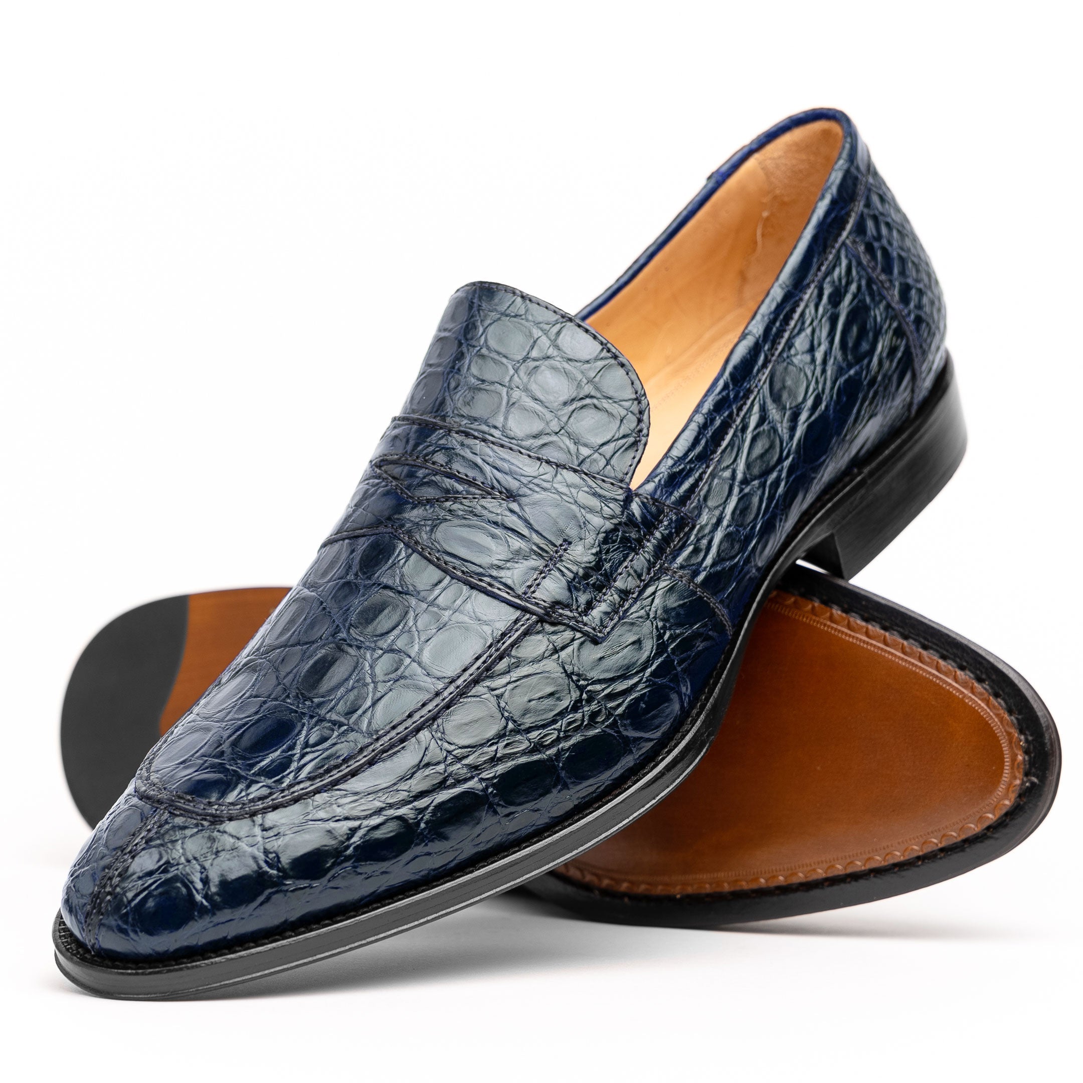 Roma Crocodile Penny Loafer | Navy