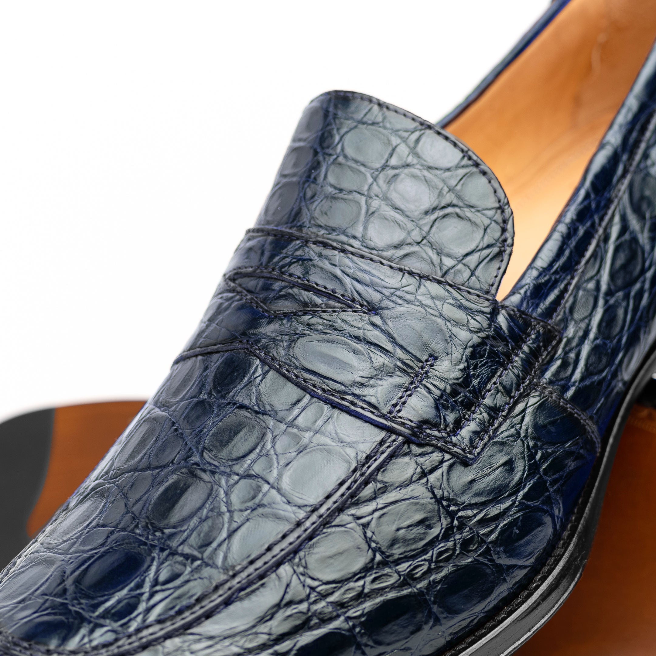Roma Crocodile Penny Loafer | Navy