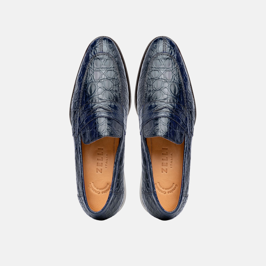 Roma Crocodile Penny Loafer | Navy