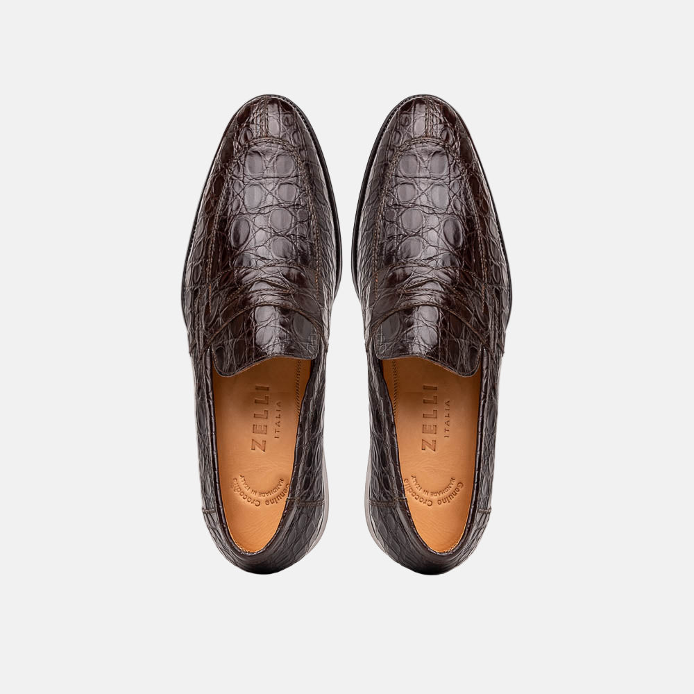 Roma Crocodile Penny Loafer | Nicotine