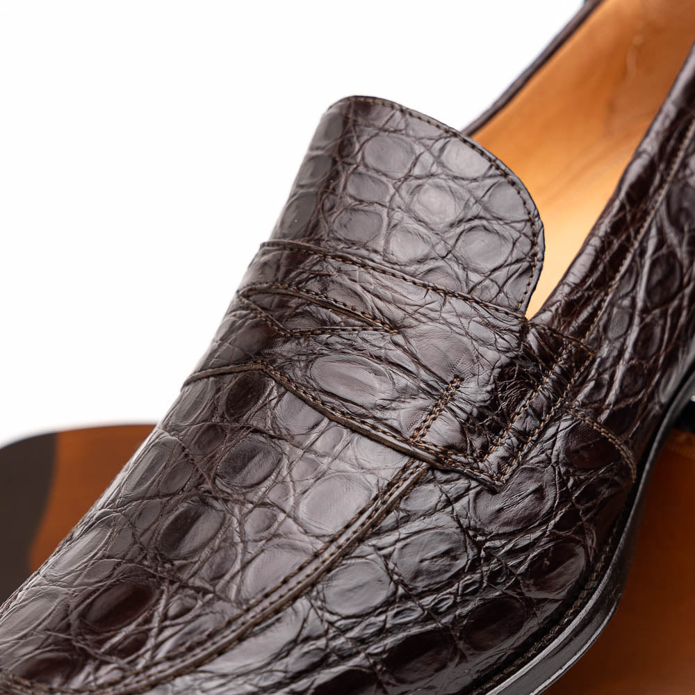 Roma Crocodile Penny Loafer | Nicotine