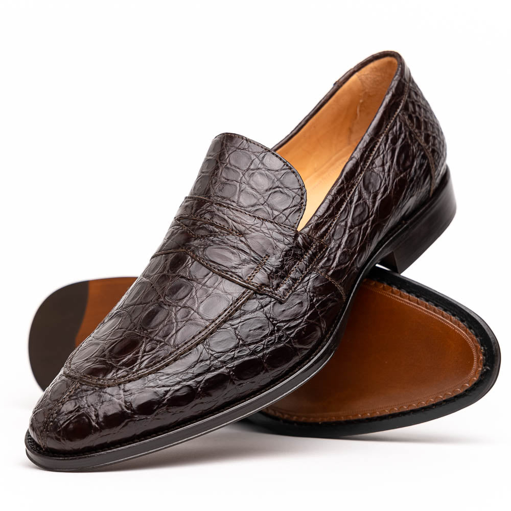 Roma Crocodile Penny Loafer | Nicotine