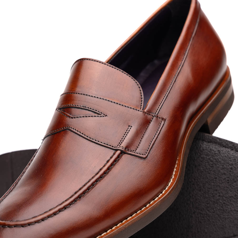 Roma Hand Burnished Calfskin Penny Loafer | Cognac