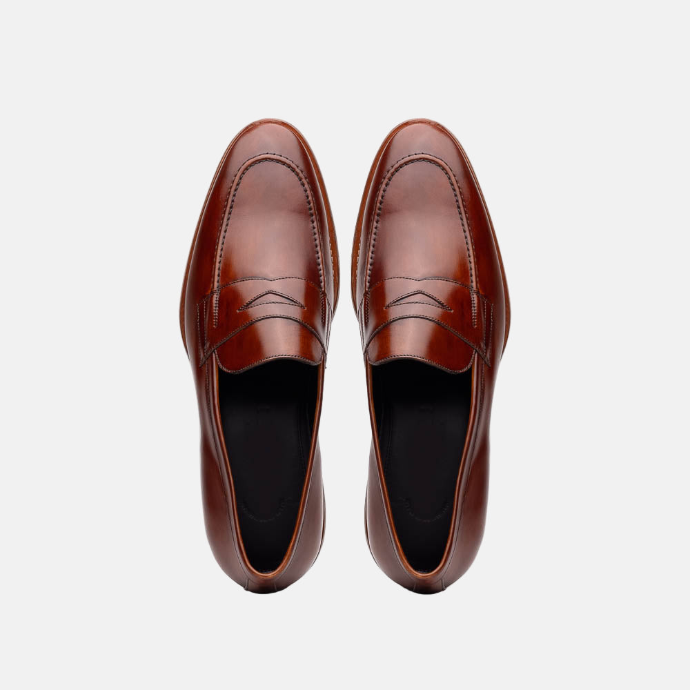 Roma Hand Burnished Calfskin Penny Loafer | Cognac