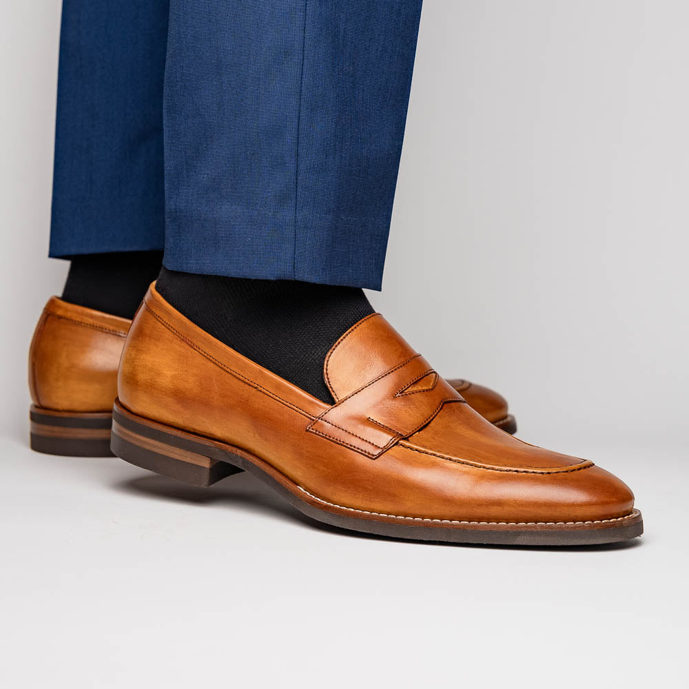 Roma Hand Burnished Calfskin Penny Loafer | Camel