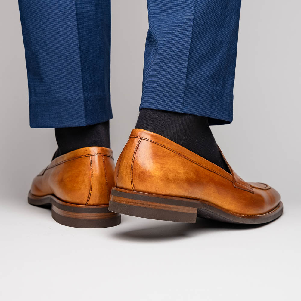 Roma Hand Burnished Calfskin Penny Loafer | Camel