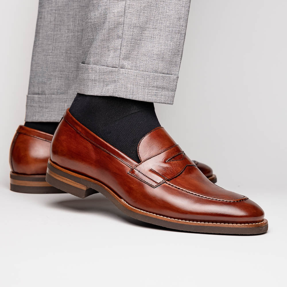 Roma Hand Burnished Calfskin Penny Loafer | Cognac