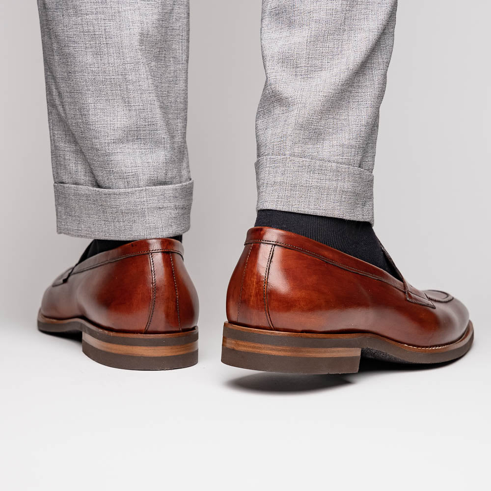 Roma Hand Burnished Calfskin Penny Loafer | Cognac