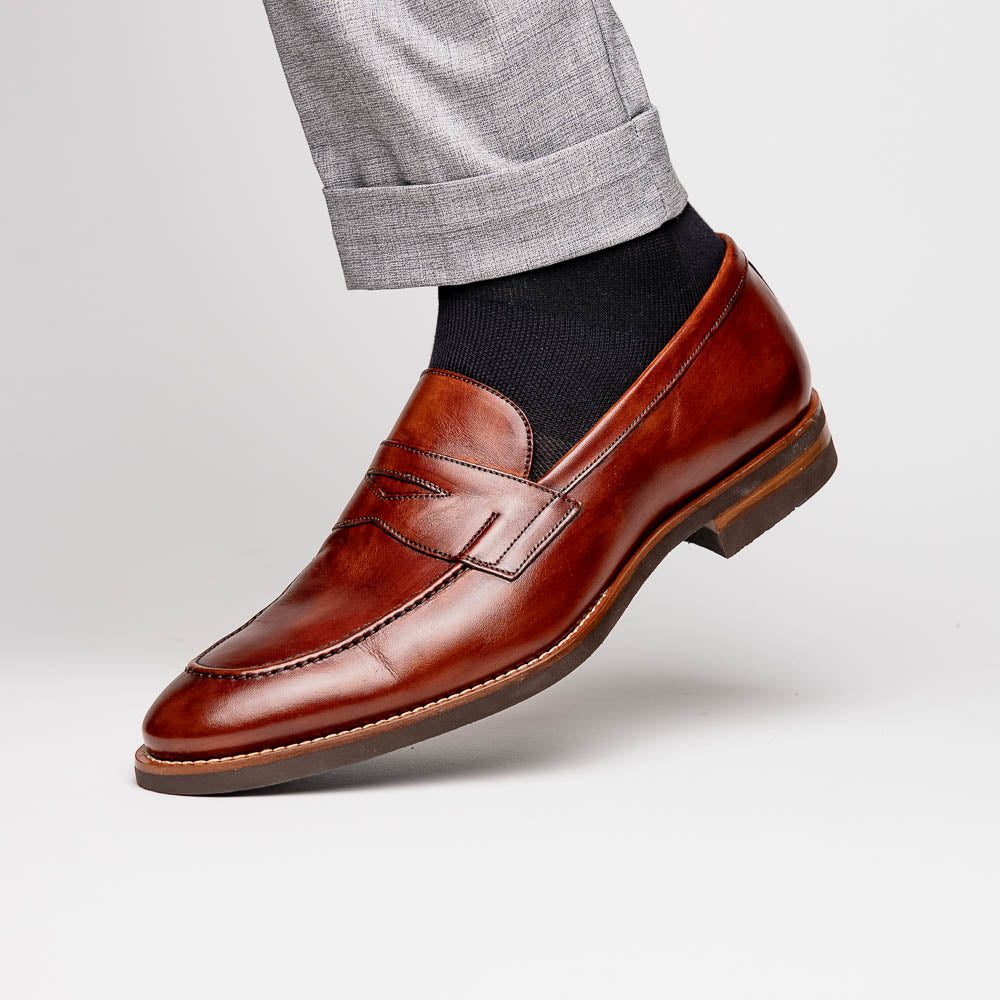 Roma Hand Burnished Calfskin Penny Loafer | Cognac