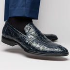 Roma Crocodile Penny Loafer | Navy