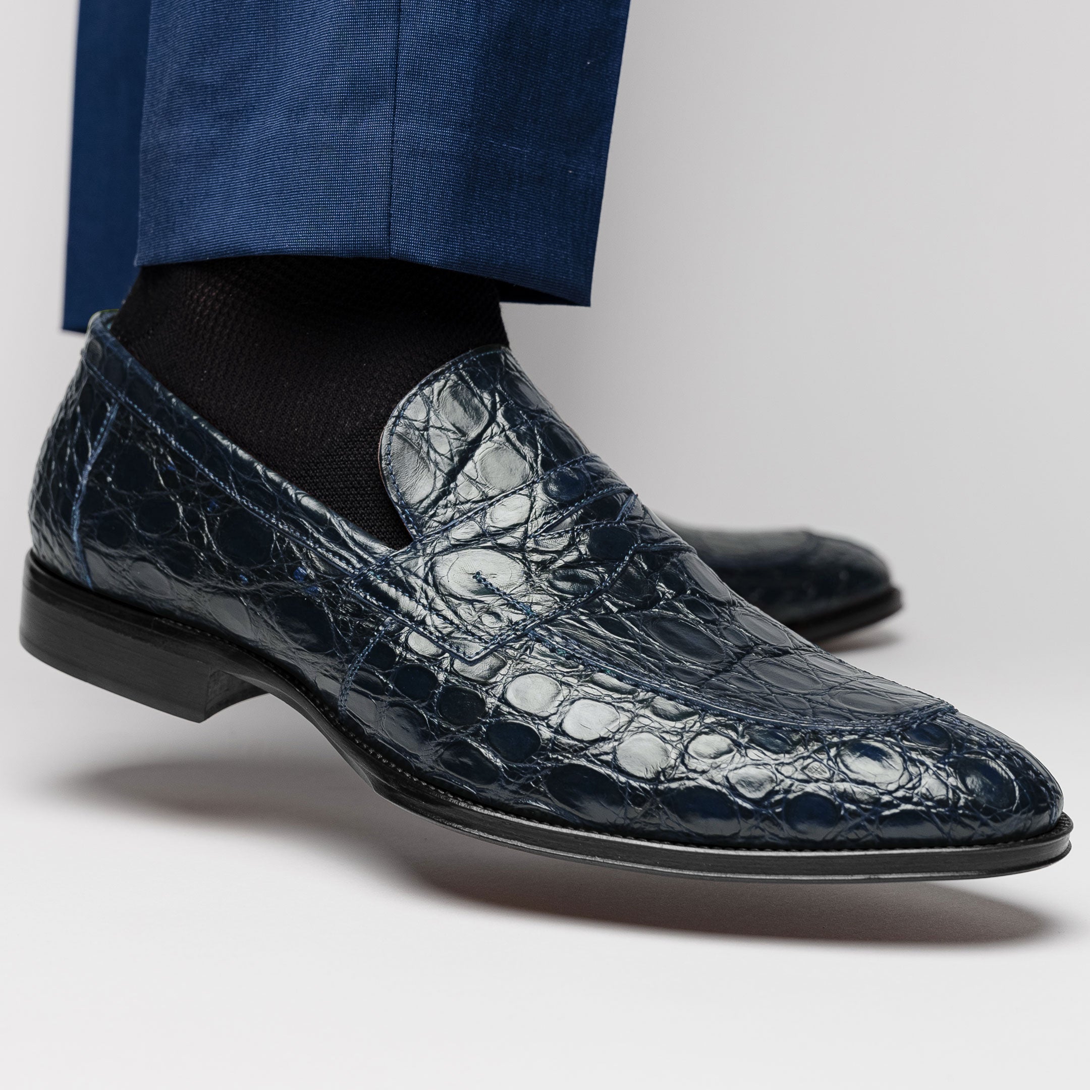 Roma Crocodile Penny Loafer | Navy