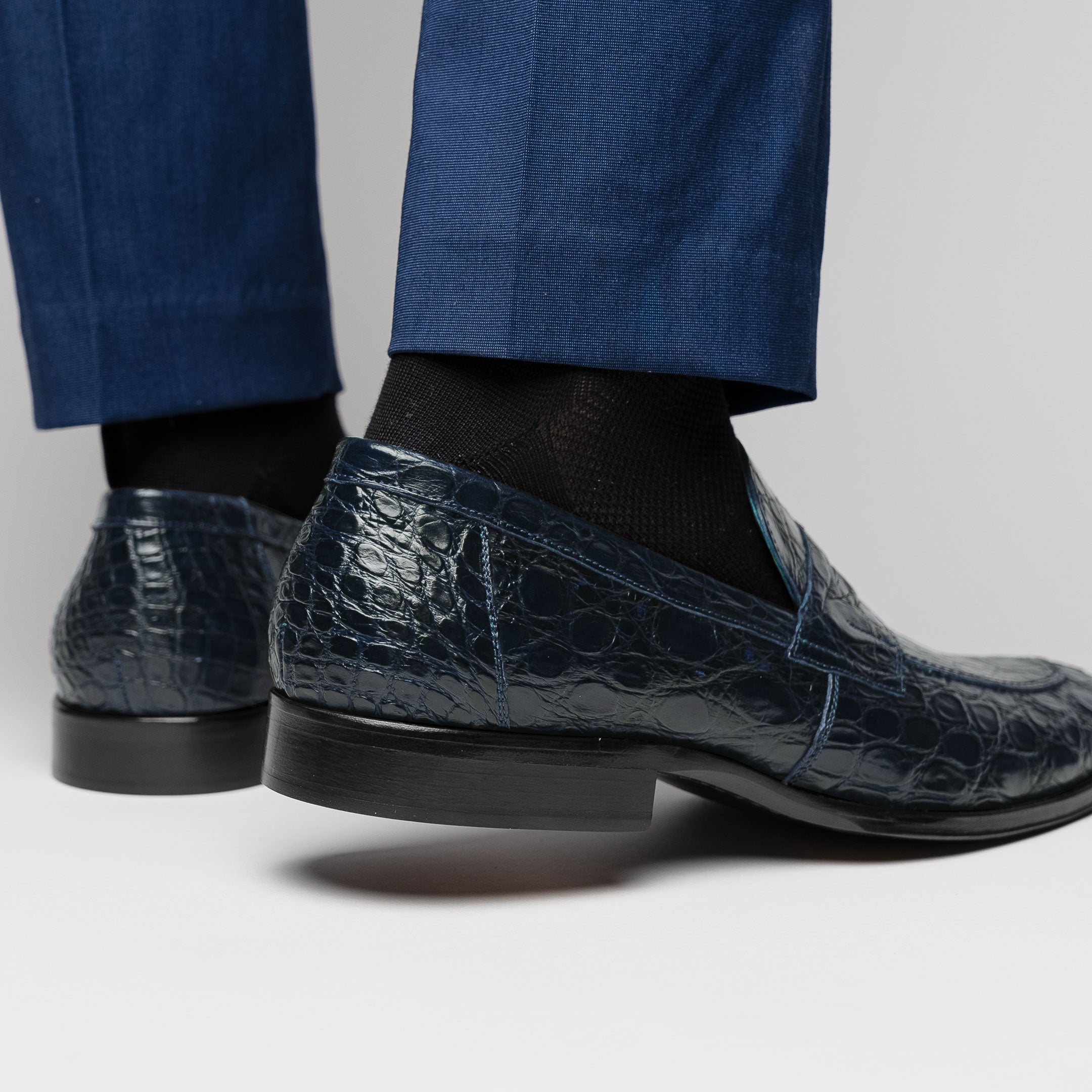 Roma Crocodile Penny Loafer | Navy