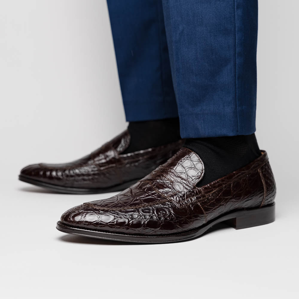 Roma Crocodile Penny Loafer | Nicotine