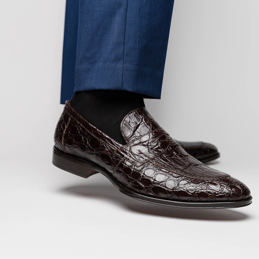 Roma Crocodile Penny Loafer | Nicotine