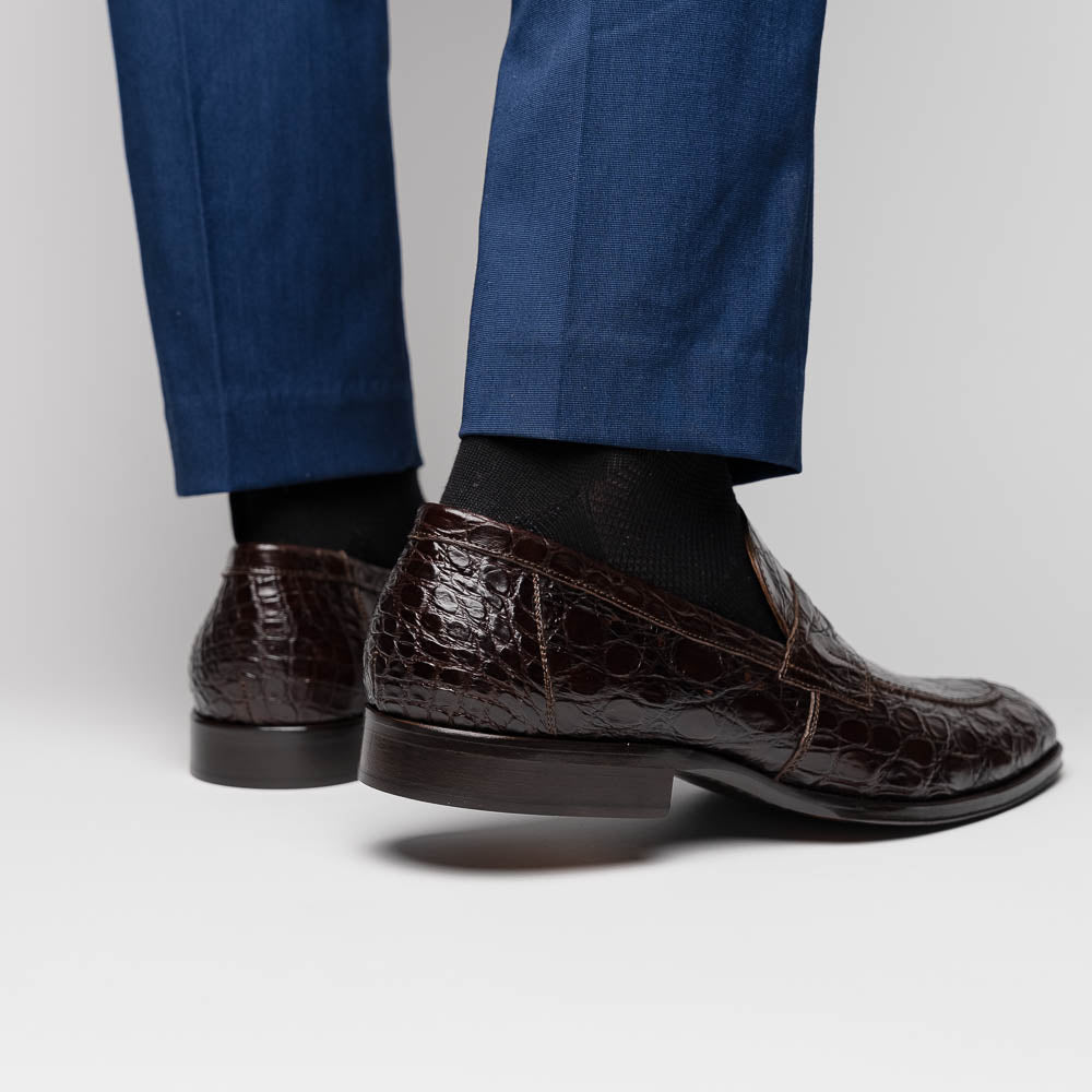 Roma Crocodile Penny Loafer | Nicotine