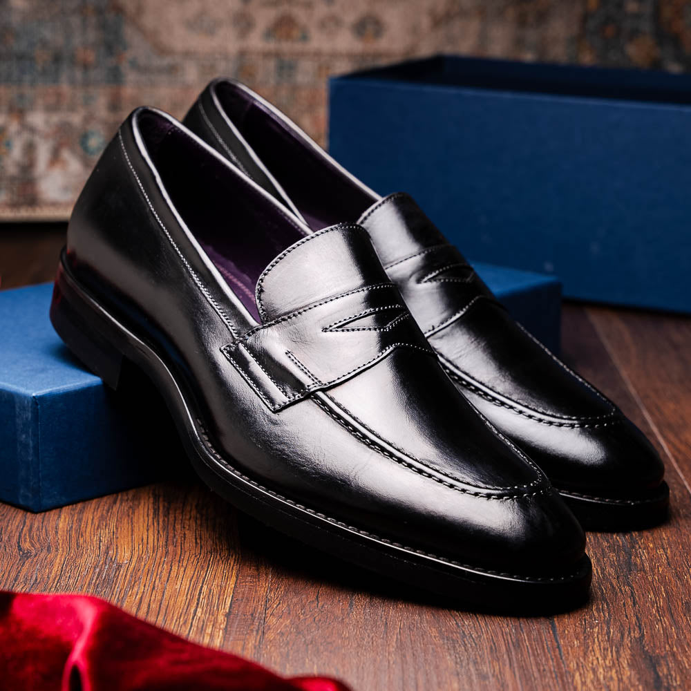 Roma Hand Burnished Calfskin Penny Loafer | Black