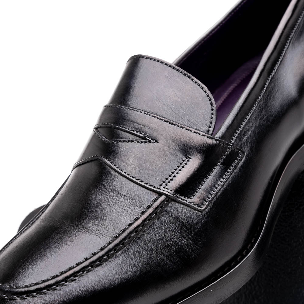 Roma Hand Burnished Calfskin Penny Loafer | Black