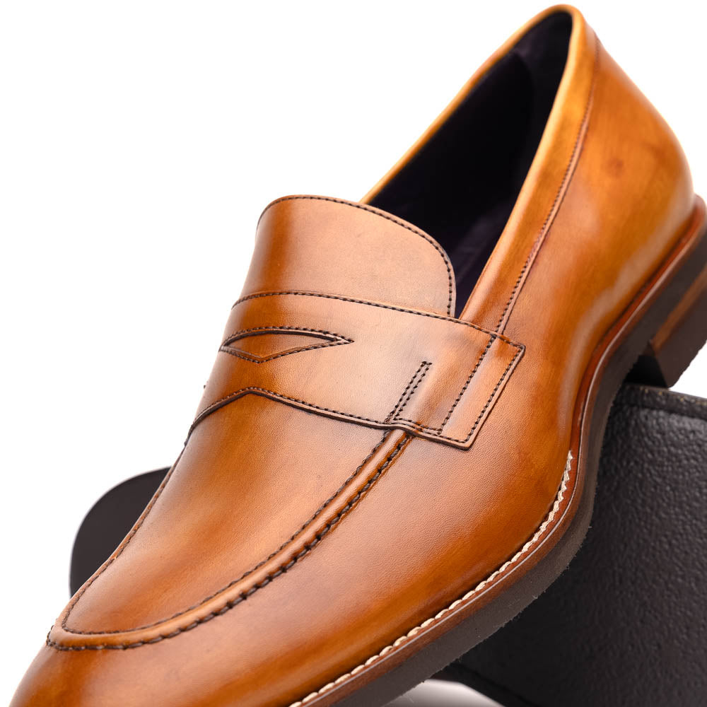 Roma Hand Burnished Calfskin Penny Loafer | Camel