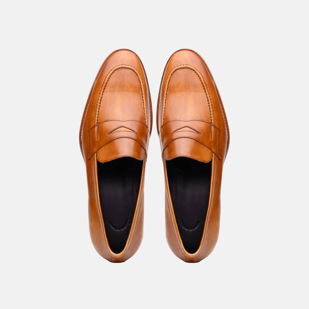 Roma Hand Burnished Calfskin Penny Loafer | Camel
