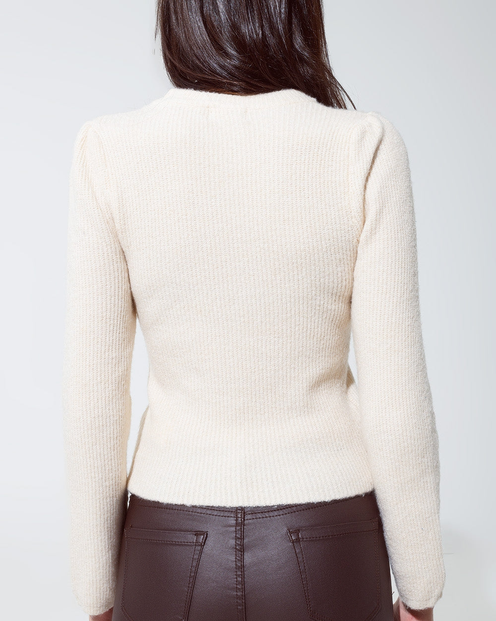 Round Neck Chunky Ribbed Jumper in Cream