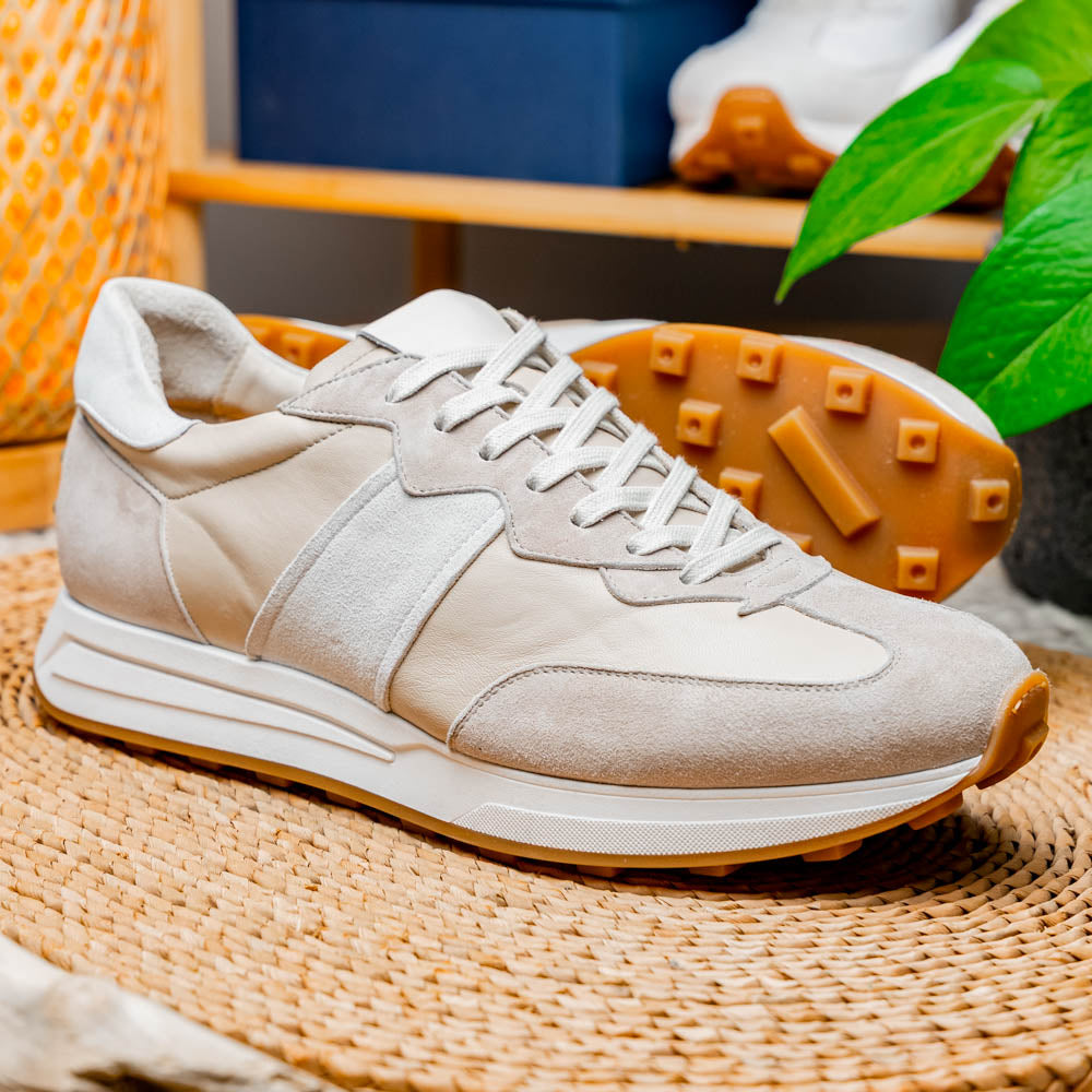 ROXI Suede & Calfskin Sneaker | Taupe