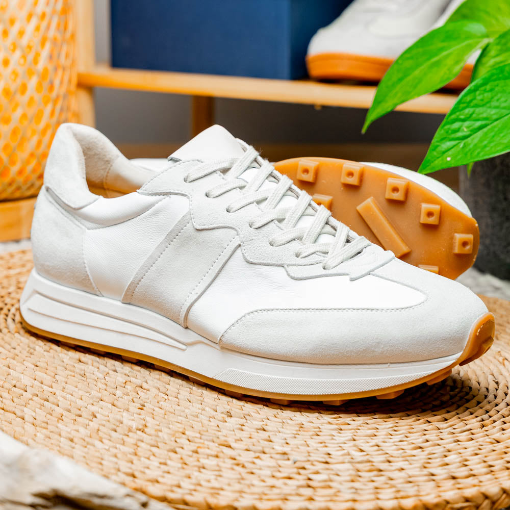 ROXI Suede & Calfskin Sneaker | White